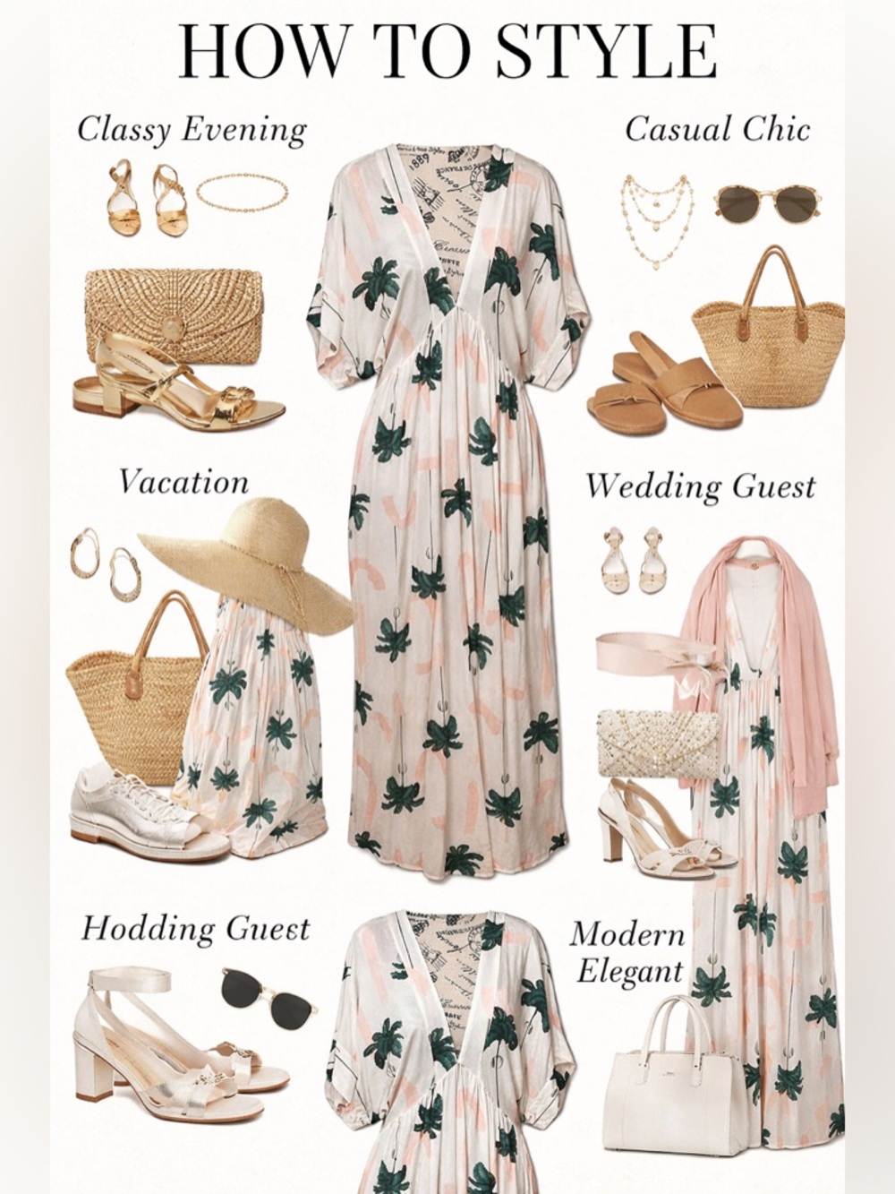 Palm Print V-Neck Beach cover up